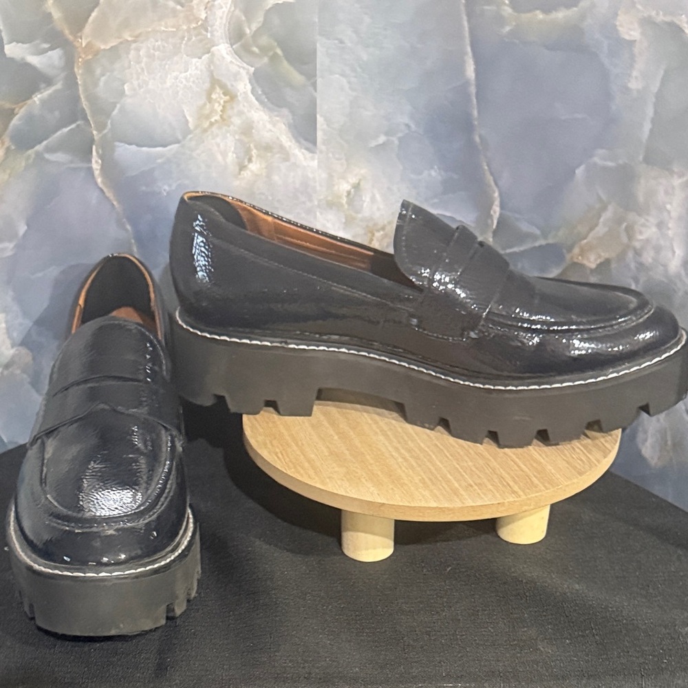 Franco Sarto Shiny Midnight Blue Chunky Loafers